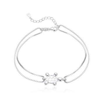 PULSERA PLATA DE LEY 925 TORTUGA CON CADENA DOBLE ESTILO VENECIANA LARGO AJUSTABLE 18-20 MILÍMETROS