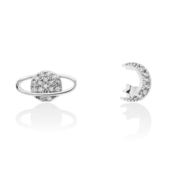 PENDIENTES DESIGUALES ATLÁNTIDA MUJER PLATA DE LEY 925 PLANETA 6X11 MILÍMETROS Y LUNA CON ESTRELLA 6X8 MILÍMETROS CIRCONITAS CIR