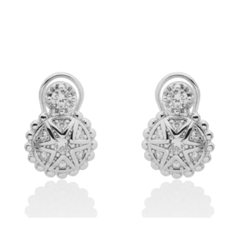 PENDIENTES ATLÁNTIDA MUJER PLATA DE LEY 925 DOBLE ROSETÓN CIRCONITAS BLANCAS Y PIEDRA BLANCA EN EL CENTRO 10X17 MILÍMETROS CERCO
