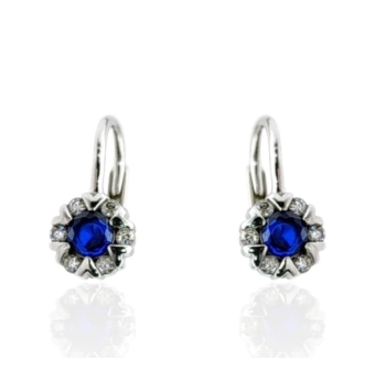PENDIENTES ATLÁNTIDA MUJER PLATA DE LEY 925 BALLESTILLA PIEDRA AZUL MARINO Y CIRCONITAS BLANCAS 7X14 MILÍMETROS