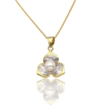 COLLAR MUJER PLATA DE LEY 925 CHAPADO DORADO ESLABÓN FORZADO 42 CENTÍMETROS CON COLGANTE FLOR DE TRES PETALOS 13 MILÍMETROS CON