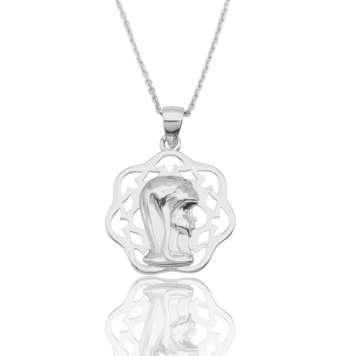 COLLAR MUJER PLATA DE LEY 925 RODIADA ESLABÓN FORZADO 42 CENTÍMETROS CON COLGANTE MEDALLA DE LA VIRGEN NIÑA 19 MILÍMETROS