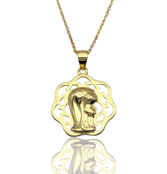 COLLAR MUJER PLATA DE LEY 925 CHAPADO DORADO ESLABÓN FORZADO 42 CENTÍMETROS CON COLGANTE MEDALLA DE LA VIRGEN NIÑA 19 MILÍMETROS