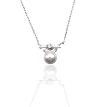 COLLAR MUJER PLATA DE LEY 925 RODIADO  ESLABÓN FORZADO 42+3 CENTÍMETROS AJUSTABLE CON COLGANTE LAZO CON PIEDRAS BLANCAS EN FORMA