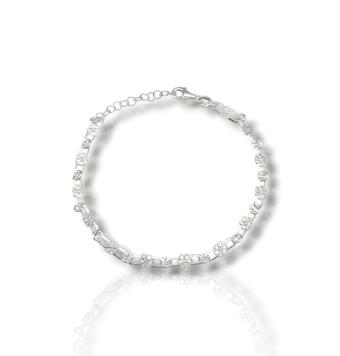 PULSERA MUJER PLATA DE LEY 925 ESLABONES DE FLORES DE 10X4 MILÍMETROS ALTERNOS CON ANILLAS DE 3 MILÍMETROS LARGO DE LA PULSERA 1