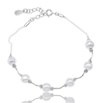 PULSERA ATLÁNTIDA MUJER PLATA DE LEY 925 ESLABÓN VENECIANO CON SEIS PERLAS REDONDAS 6 MILÍMETROS LARGO AJUSTABLE 16.5-19.5 CENTÍ