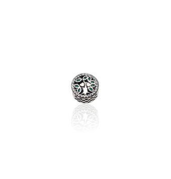 CHARM PLATA DE LEY 925 ARBOL DE LA VIDFA CON CORAZONES Y HOJAS CON PIEDRA VERDE. CERCO CON CIRCONITAS BLANCAS