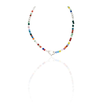 COLLAR MUJER PLATA DE LEY 925 BOLITAS DE COLORES FACETADAS Y BOLITAS DE PLATA ESTRELLA EN EL CENTRO DE PLATA. LARGO 39 CENTÍMET