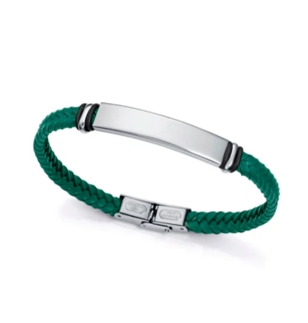 PULSERA VICEROY HOMBRE ACERO Y PIEL TRENZADA VERDE SR FASHION LARGO 21.5 CENTÍMETROS