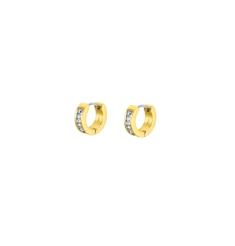 PENDIENTES LOTUS SYLE ACERO IP DORADO CON CIRCONITAS BLANCAS. DIÁMETRO INTERIOR 9 MILÍMETROS ANCHO 4 MILÍMETROS CIERRE CLIC