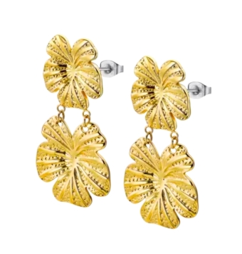 PENDIENTES LOTUS STYLE URBAN WOMAN LS2436-4/2 ACERO CHAPADO DORADO DOBLE FLOR ANCHURA 25 MILÍMETROS CIERRE PRESIÓN