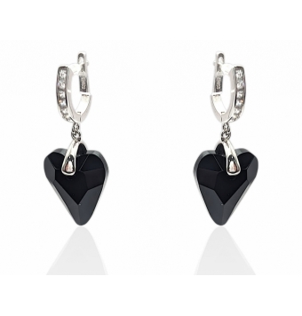 PENDIENTES SEMI ARO MUJER PLATA DE LEY 925 PIEDRAS NATURALES NEGRAS EN FORMA DE CORAZÓN 16X14 MILÍMETROS CIERRE CATALÁN CIRCONIT
