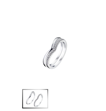 ANILLO MUJER LOTUS SILVER DOBLE LISO Y CIRCONITAS PLATA
