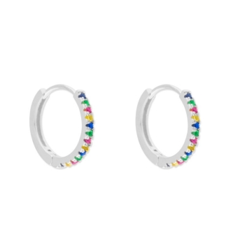PENDIENTES ARO MUJER PLATA DE LEY 925 DIÁMETRO 14 MILÍMETROS CIRCONITAS MULTICOLOR CIERRE CLIC