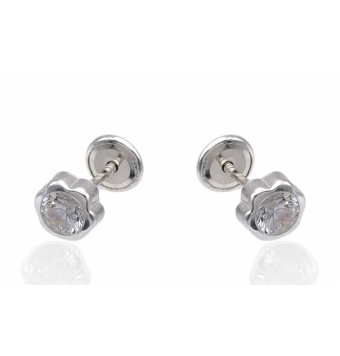 PENDIENTES MUJER PLATA DE LEY 925 FLOR CON PIEDRA BLANCA 5 MILÍMETROS CIERRE PRESIÓN