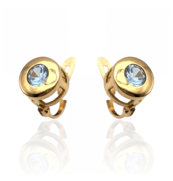 PENDIENTES MUJER ORO AMARILLO 18 KILATES CHATÓN 7.7 MILÍMETROS CON PIEDRA COLOR AGUA MARINA CIERRE CATALÁN