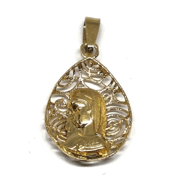 MEDALLA VIRGEN NIÑA ORO AMARILLO 18 KILATES OVALADA ENREJADA
