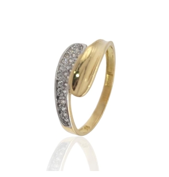 ANILLO MUJER ORO BICOLOR 18 KILATES BRAZO CRUZADO CIRCONITAS BLANCAS ANCHO 7 MILÍMETROS