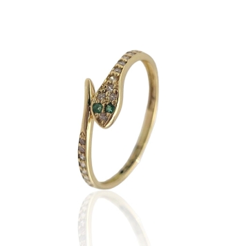 ANILLO MUJER ORO AMARILLO 18 KILATES FORMA SERPIENTE CIRCONITAS BLANCAS Y VERDES