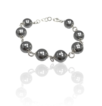 PULSERA PLATA DE LEY 925 CON BOLAS GRISES 22 CENTÍMETROS DE LARGO