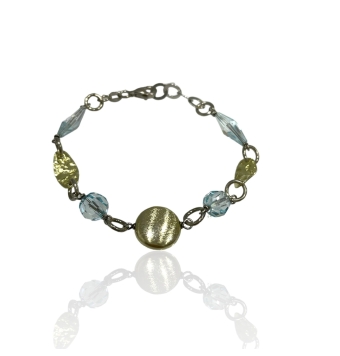 PULSERA PLATA DE LEY 925 CRISTALES AZULES Y CIRCULO DORADO 20 CENTÍMETROS DE LARGO