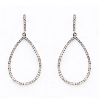 PENDIENTES ARTICULADOS PLATA DE LEY 925 FORMA DE LAGRIMA CON CRISTALES DE SWAROVSKI BLANCOS CIERRE PRESION LARGO 60 MILIMETROS