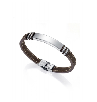 Pulsera Viceroy Air hombre placa de acero y caucho marrón con pespunte beige sr Fashion largo 21.5 centímetros