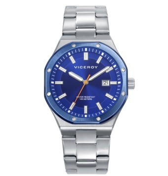 RELOJ VICEROY HOMBRE CAJA ACERO BISEL OCTOGONAL AZUL 43 MILÍMETROS ESFERA AZUL CON DIARIO CADENA ACERO