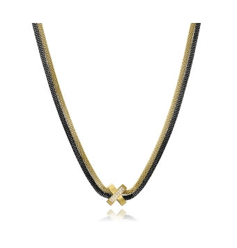 COLLAR VICEROY MUJER ACERO BICOLOR IP NEGRO Y DORADO DOBLE CORDÓN COLGANTE X CON CIRCONITAS BLANCAS LARGO 45+5 CENTÍMETROS