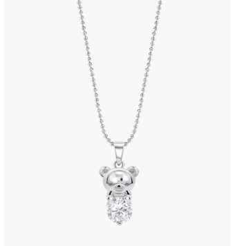 COLLAR LOTUS MUJER PLATA DE LEY 925 OSO CON PIEDRA BLANCA 18X10 MILÍMETROS ESLABÓN FORZADO LARGO 42+3 CENTÍMETROS
