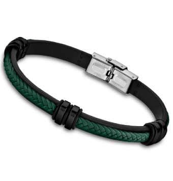 PULSERA LOTUS STYLE URBAN MAN LS1829-2/1 HOMBRE EN PIEL DOBLE TRENZADO COLOR VERDE Y NEGRO CON DETALLES EN ACERO LARGO 22.2 CENT