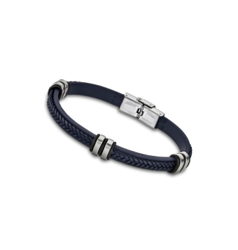 PULSERA LOTUS STYLE URBAN LS1829-2/5 HOMBRE ACERO Y PIEL AZUL LARGO 21 CM