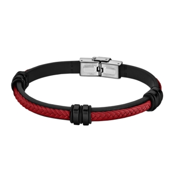 PULSERA LOTUS STYLE URBAN MAN LS1829-2/9 HOMBRE CUERO NEGRO Y ROJO TRENZADO Y ACERO IP NEGRO LARGO 22 CM