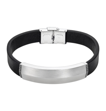 PULSERA LOTUS STYLE MEN BASIC HOMBRE LS2403-2/1 ACERO PLACA CENTRAL Y PIEL COLOR NEGRO ANCHO 13 MILÍMETROS LARGO 21.5 CENTÍMETRO
