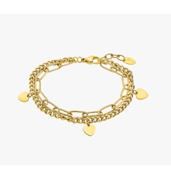 PULSERA LOTUS STYLE URBAN WOMAN ACERO IP DORADO PULSERA DOBLE CON CORAZONES ANCHO 5.8 MILÍMETROS LARGO 20 CENTÍMETROS