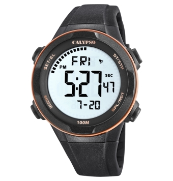 RELOJ CALYPSO DIGITAL HOMBRE K5780/6 CORREA SILICONA NEGRA CAJA RESINA 46 MILÍMETROS CON DETALLE EN NARANJA