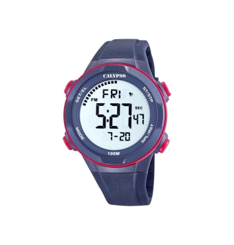 RELOJ CALYPSO DIGITAL HOMBRE K5780/4 CORREA CAUCHO AZUL MARINO CAJA RESINA AZUL MARINO DETALLE BISEL ROJO DIÁMETRO 44 MILÍMETROS