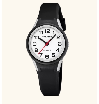 RELOJ CALYPSO NIÑO/NIÑA ANALOGICO CORREA CAUCHO NEGRO CAJA RESINA NEGRO ESFERA BLANCA 29 MILÍMETROS