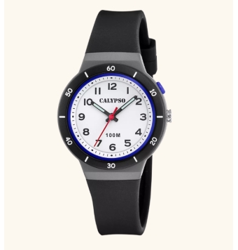 RELOJ CALYPSO NIÑO/NIÑA ANALOGICO CORREA CAUCHO GRIS CAJA RESINA NEGRO ESFERA BLANCA 33 MILÍMETROS