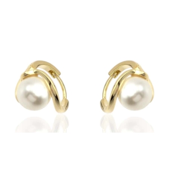 PENDIENTES ARO PLACARI MUJER PLATA DE LEY 925 CHAPADO DORADO CERCO ABIERTO CON PERLA 12.5 MILÍMETROS CIERRE CLIP