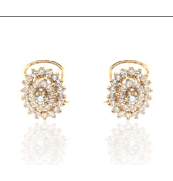 PENDIENTES MUJER ORO AMARILLO 18 KILATES CUAJO OVAL CON CIRCONITAS 9X11 MILÍMETROS CIERRE OMEGA