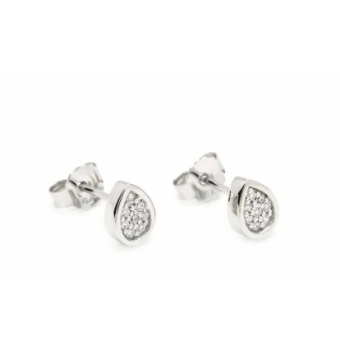 PENDIENTES LINEARGENT MUJER PLATA DE LEY 925 BAÑO DE RODIO DISEÑO DE GOTA 75X5 MILÍMETROS CON CIRCONITAS BLANCAS CIERRE PRESIÓN