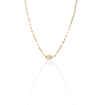 COLLAR MUJER PLATA DE LEY 925 CHAPADO DORADO ESLABÓN RECTANGULAR MOTIVO CON CIRCONITAS BLANCAS LARGO 40+2 CENTÍMETROS AJUSTABLE