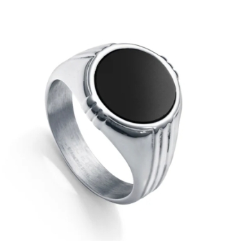 ANILLO VICEROY MAGNUM HOMBREACERO SELLO REDONDO ÁGATA NEGRA