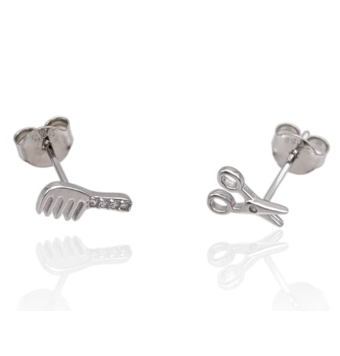 PENDIENTES MINI PLATA DE LEY 925 TIJERAS 6 MILÍMETROS Y PEINE 9 MILÍMETROS PELUQUERA/PELUQUERO CIERRE PRESIÓN