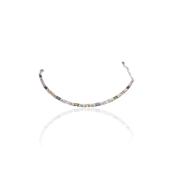 PULSERA MUJER PLATA DE LEY 925 RODIADA ARTICULADA ESLABONES PIEDRAS RECTANGULARES MORADAS ROSAS VERDES Y ÁMBAR CON CIRCONITAS
