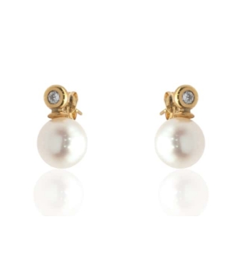 PENDIENTES MUJER ORO AMARILLO 18 KILATES TU Y YO 16 MILÍMETROS MEDIA PERLA BLANCA 10 MILÍMETROSCIERRE PRESIÓN