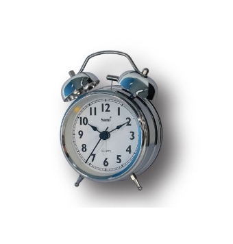 RELOJ DESPERTADOR SAMI 8 CENTÍMETROS DE DIÁMETRO. SONIDO CAMPANA METÁLICO. LUZ SILENCIOSO.