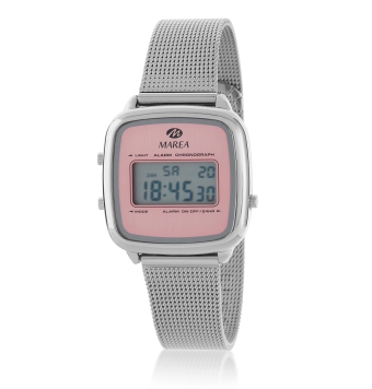 RELOJ DIGITAL MAREA B35363/2 CORREA MALLA MILANESA ACERO CAJA METAL NICKEL FREE 33X37 MILÍMETROS BISEL INTERIOR ROSA PANTALLA LC