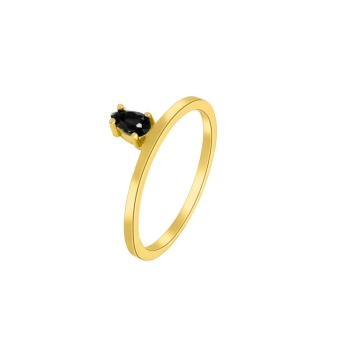 ANILLO MUJER MAREA PLATA DE LEY 925 CHAPADO DORADO PIEDRA NEGRA